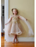 Beaded Champagne Lace Tulle Flower Girl Dress With Shawl